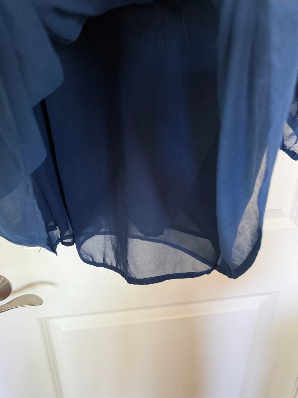 Navy Ruffle Split-Neck Women's Blouse - Picture 6 of 7